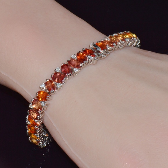 CERTIFIED NATURAL DIAMOND SUNSET GRADIENT SAPPHIRE 18K SOLID GOLD BRACELET - Picture 8 of 16